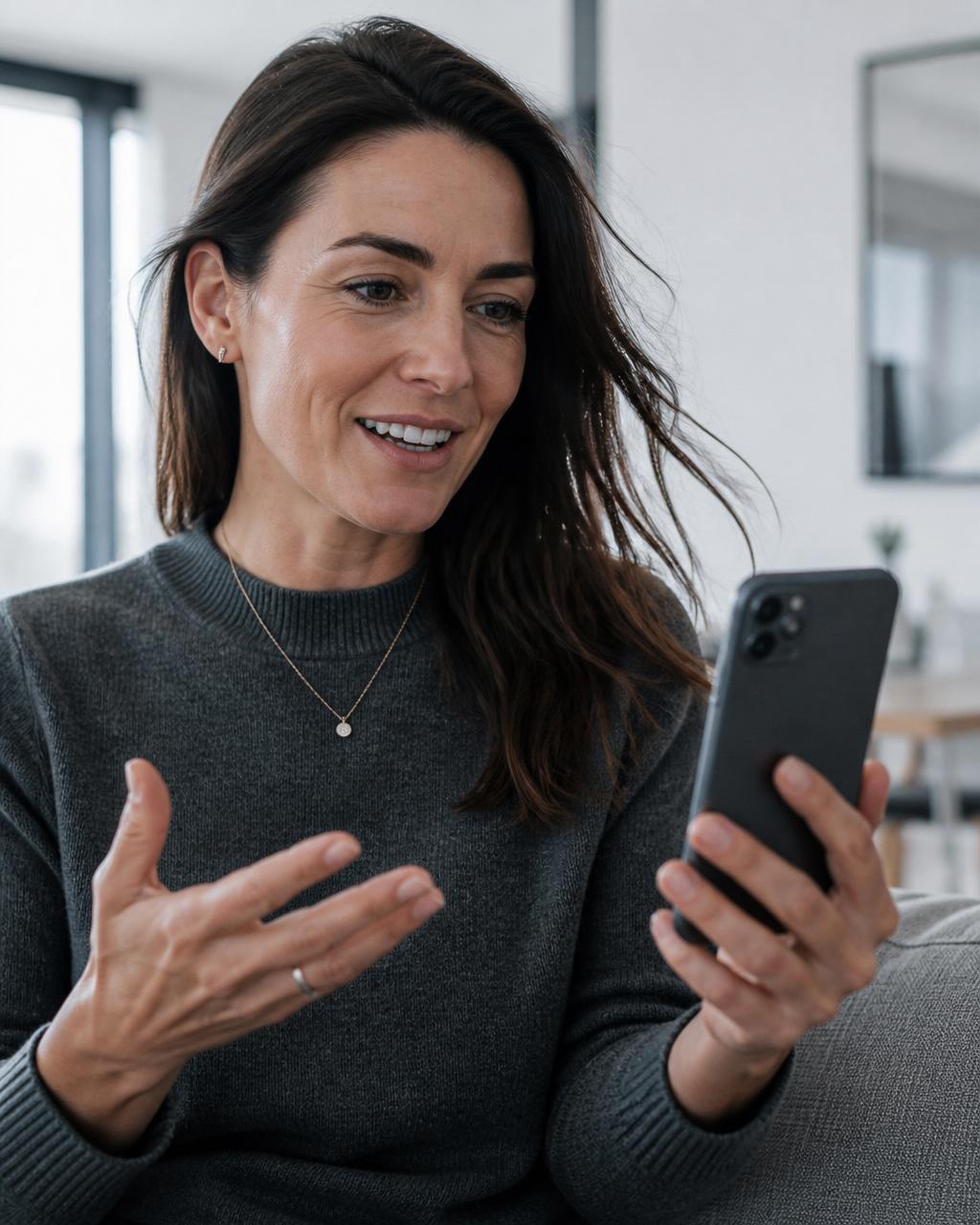 Woman speaking with a physician on a video consultation at home
