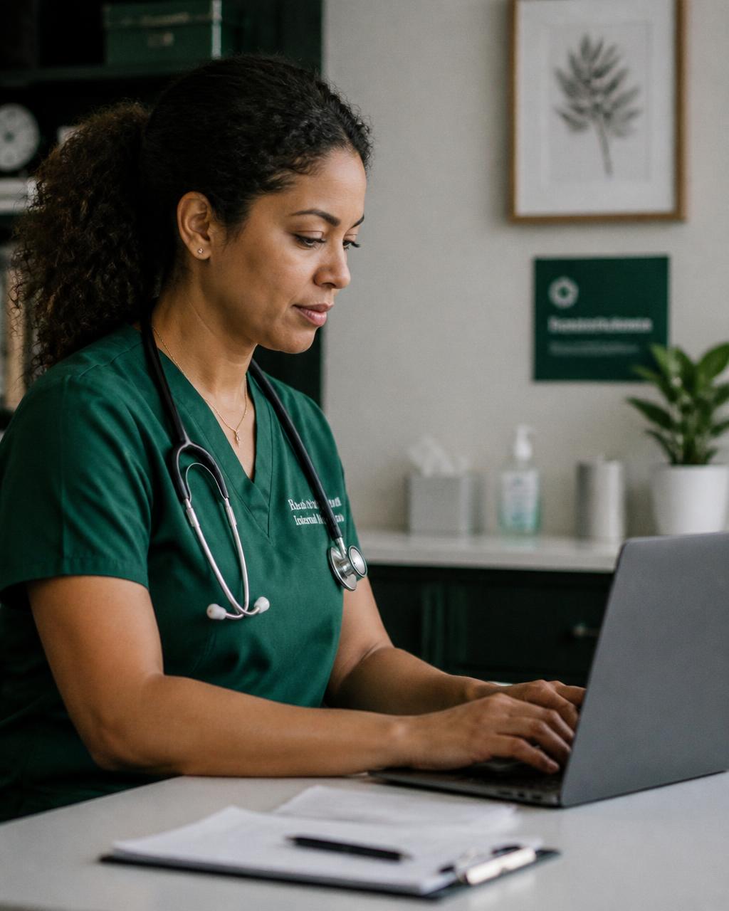 Physician reviewing patient results on a laptop
